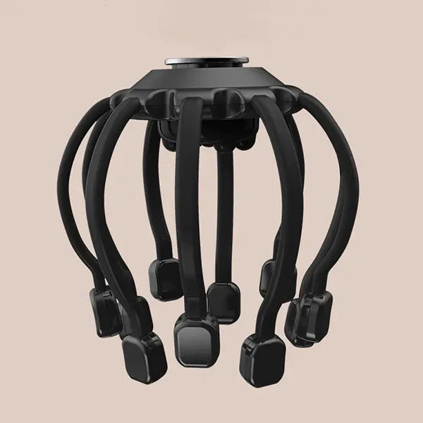 Elektrischer Kopfmassager mit 10 vibrierenden Köpfen, ergonomisch und flexibel, für entspannende Kopfhautmassage.