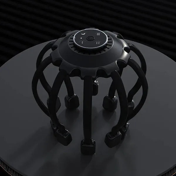 Elektrischer Kopfmassager mit 10 vibrierenden Köpfen, ergonomisch und flexibel, für entspannende Kopfhautmassage.