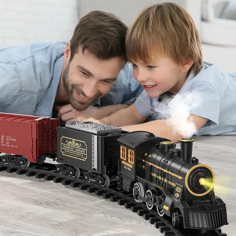 Elektrischer Weihnachtszug mit flexiblen Schienen, festliches Design, detailreiche Wagen, ideales Spielzeug für Kinder.