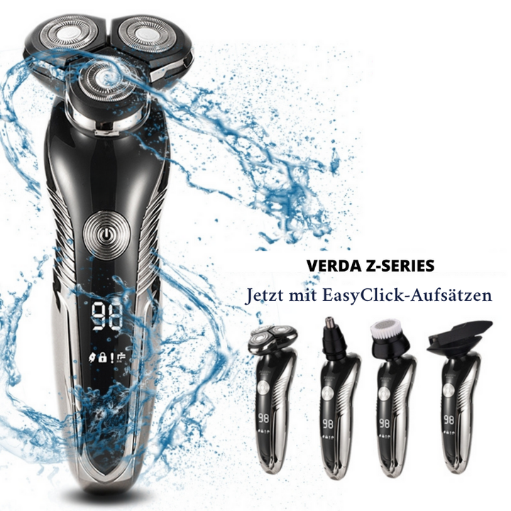 Elektrischer Z-Serie Rasierer, schwarz-silber, wasserdicht, ergonomisch, für Nass- und Trockenrasur, hautfreundlich.