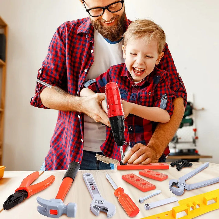 Elektrisches Werkzeugset für Kinder, 39 Teile, mit bunter Bohrmaschine, Hammer und Schraubenzieher. Perfekt für kleine Baumei