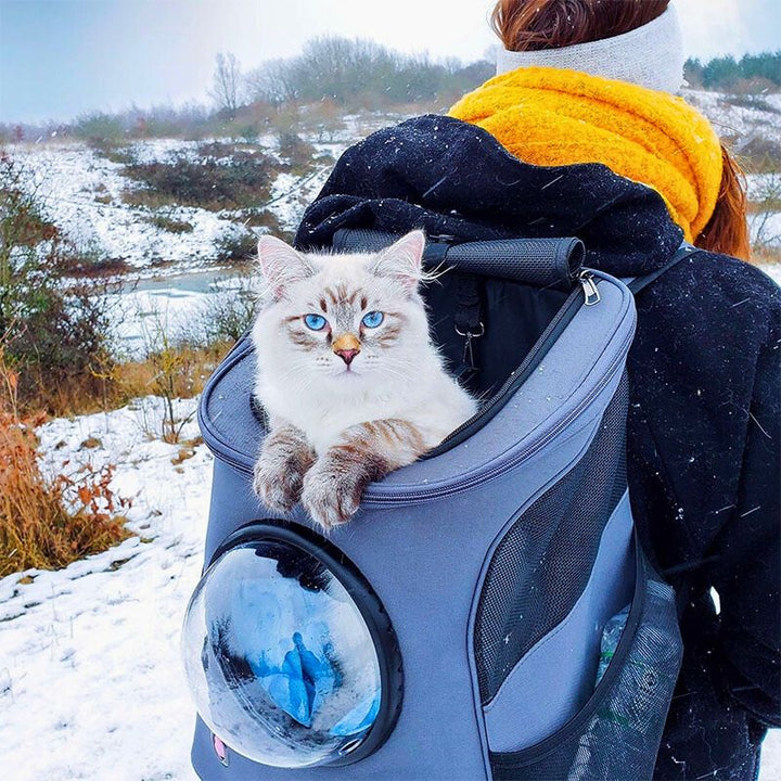 Ergonomische Katzen Transporttasche mit Netzbelüftung, weicher Polsterung, ergonomischem Design und großem Sichtfenster.