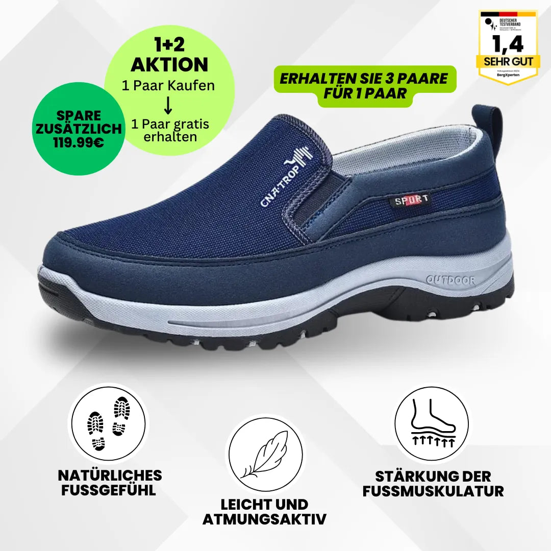 "Ergonomische Komfortschuhe mit orthopädischer Sohle, braun, atmungsaktives Design, ideal zum schmerzfreien Wandern."