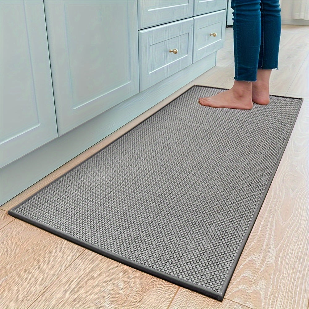 "Ergonomische Küchenmatte in Beige, gepolstert, rutschfest und pflegeleicht, für stilvollen Komfort beim Kochen."