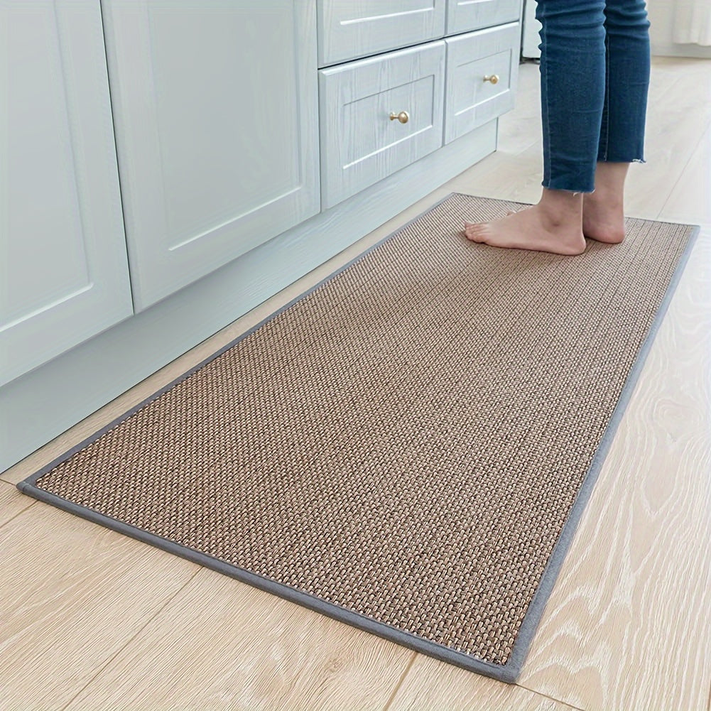 "Ergonomische Küchenmatte in Beige, gepolstert, rutschfest und pflegeleicht, für stilvollen Komfort beim Kochen."