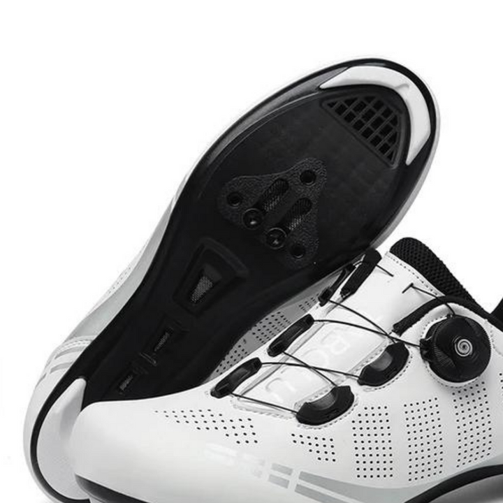 Ergonomische orthopädische Radschuhe, atmungsaktive Materialien, fördern ideale Fußhaltung, verfügbar in Rot, Schwarz, Weiß.