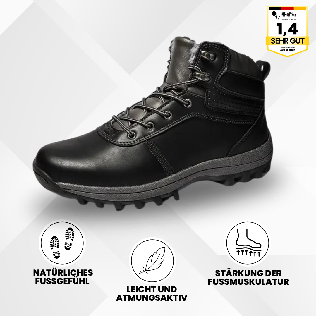 "Ergonomische, wasserdichte Winterschuhe, schwarzer Stiefel für kalte Tage, bequeme Passform, atmungsaktiv, schmerzlindernd."