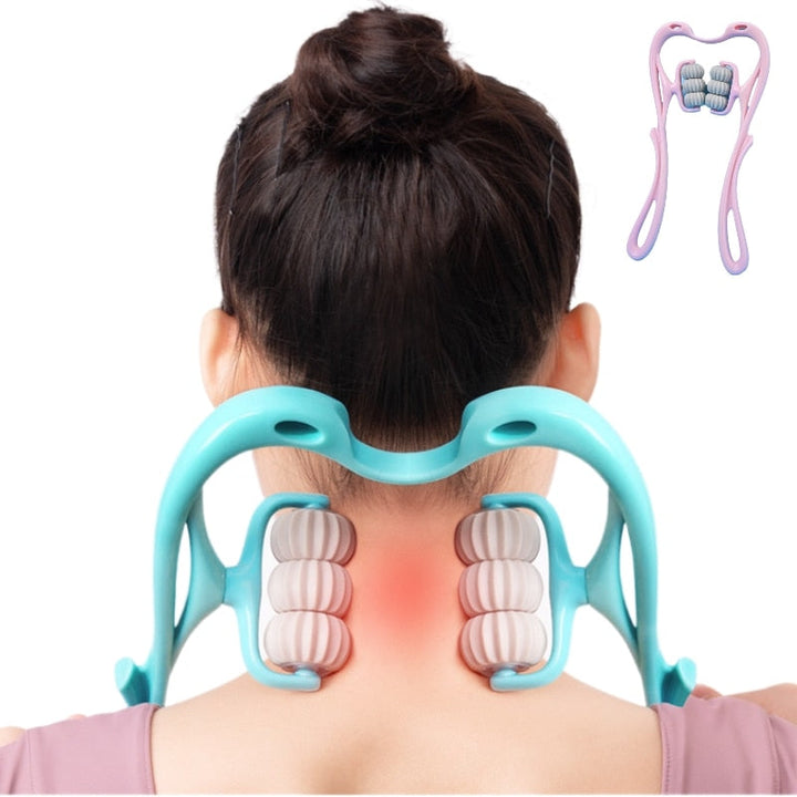"Ergonomischer Nackenmassageroller, 6 drehbare Kugeln, tragbar, für Nacken- und Rückenmuskeln, geräuschfrei"