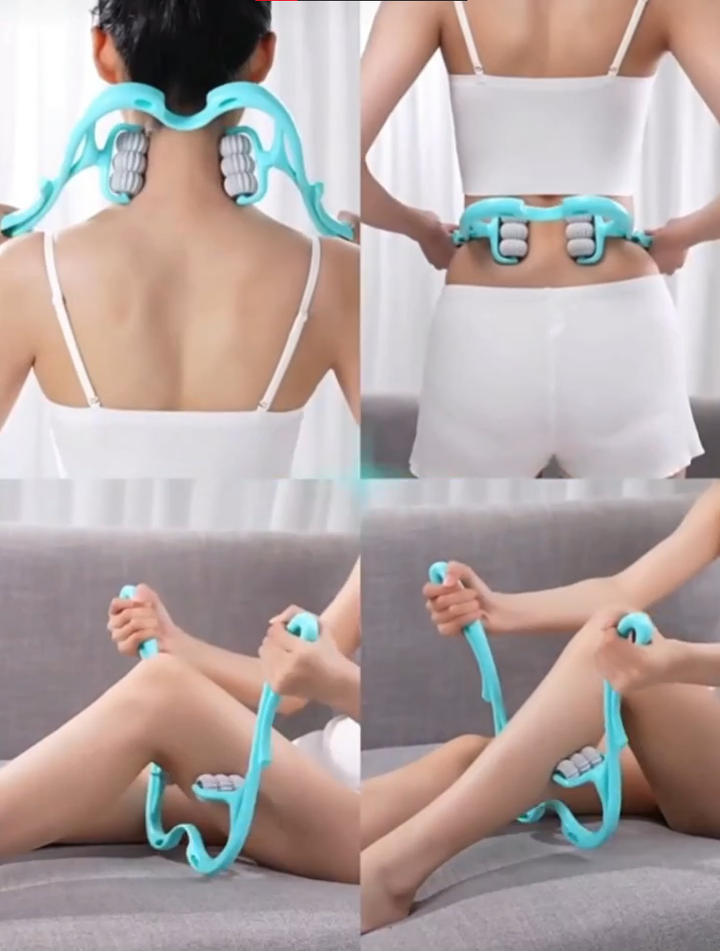 "Ergonomischer Nackenmassageroller, 6 drehbare Kugeln, tragbar, für Nacken- und Rückenmuskeln, geräuschfrei"