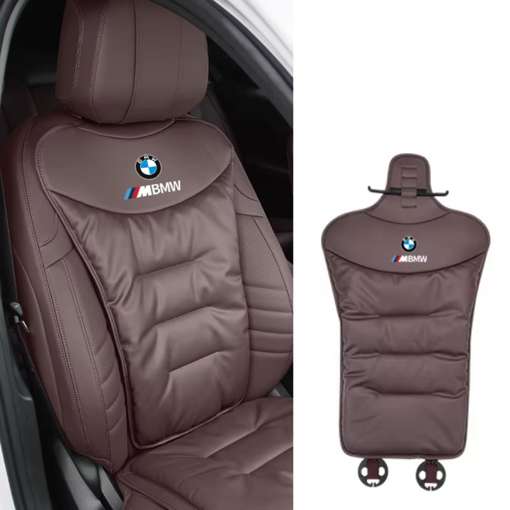 "Ergonomisches Autositzkissen auf Autositzen, beiges Material für optimale Rückenunterstützung, ergonomisch geformt."