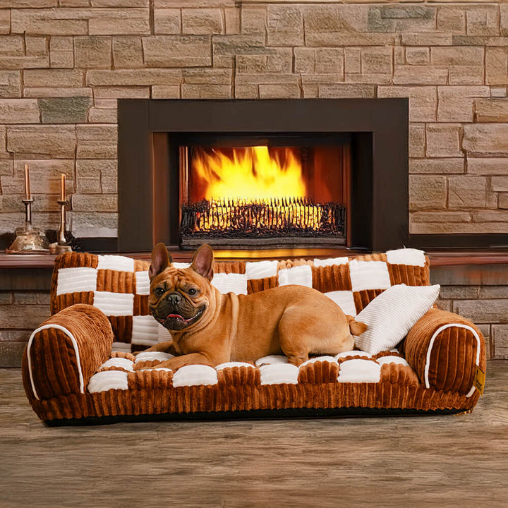 "Extragroßes orthopädisches Hundesofa im Vintage-Schachbrett-Design für maximalen Komfort und Stil"