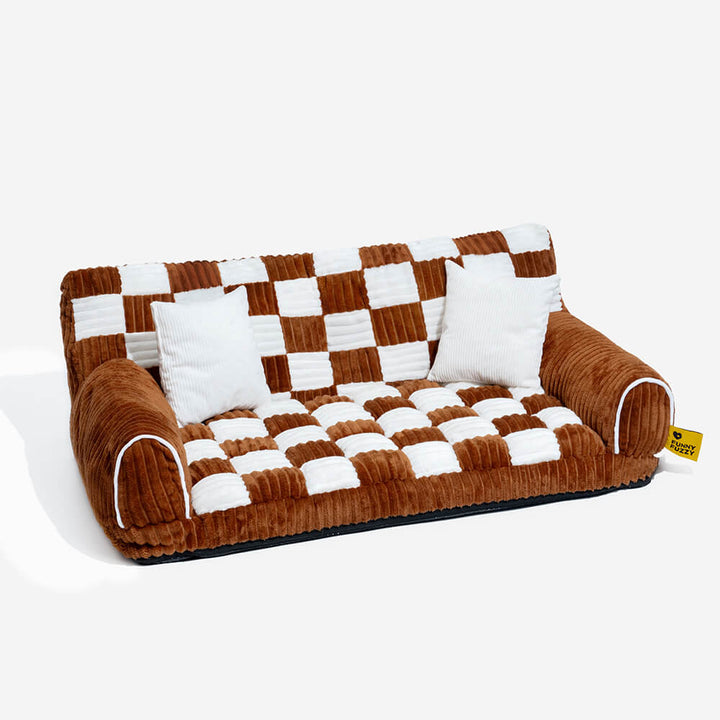 "Extragroßes orthopädisches Hundesofa im Vintage-Schachbrett-Design für maximalen Komfort und Stil"