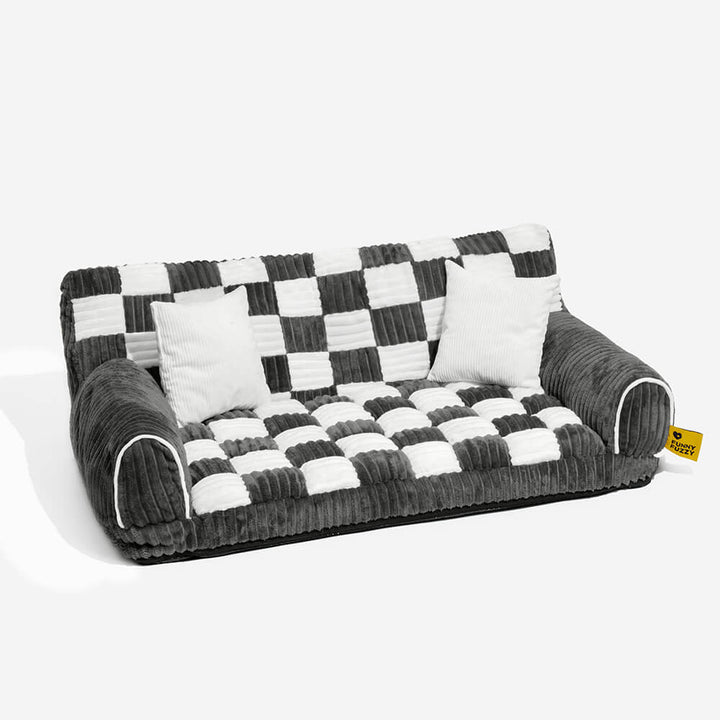 "Extragroßes orthopädisches Hundesofa im Vintage-Schachbrett-Design für maximalen Komfort und Stil"