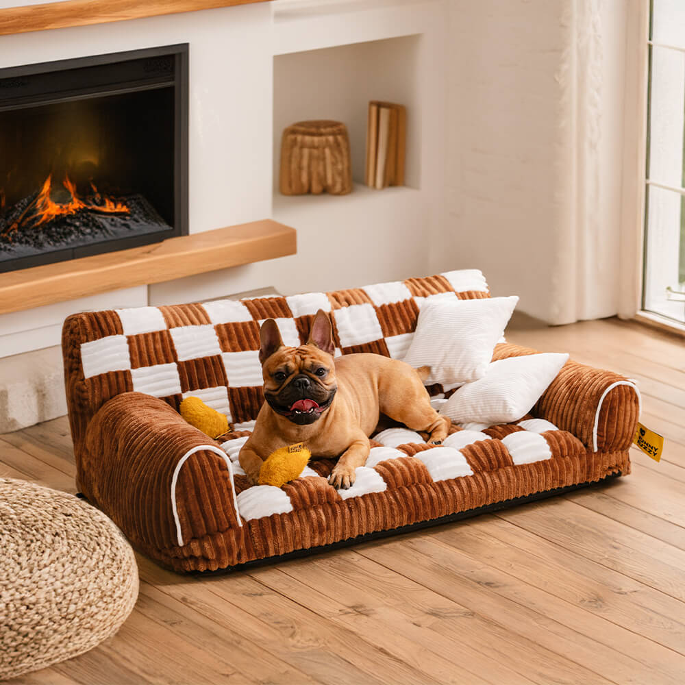 "Extragroßes orthopädisches Hundesofa im Vintage-Schachbrett-Design für maximalen Komfort und Stil"