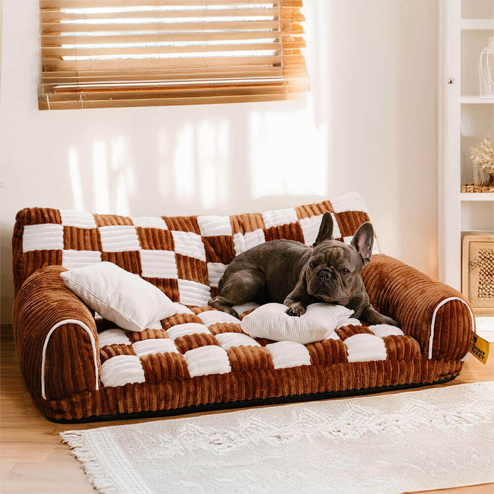 "Extragroßes orthopädisches Hundesofa im Vintage-Schachbrett-Design für maximalen Komfort und Stil"
