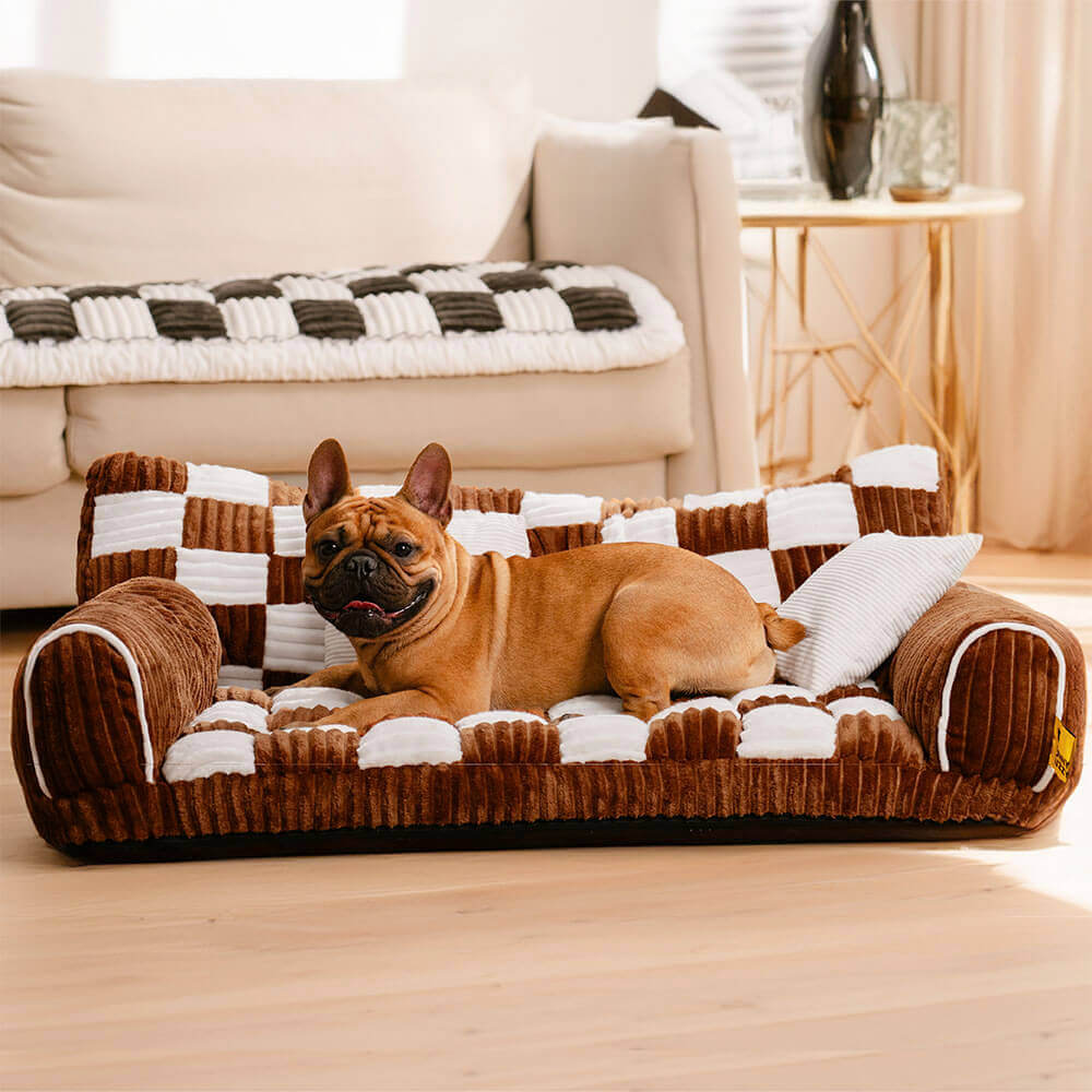 "Extragroßes orthopädisches Hundesofa im Vintage-Schachbrett-Design für maximalen Komfort und Stil"