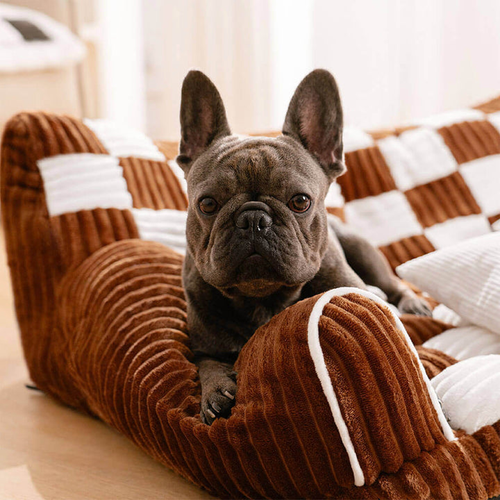 "Extragroßes orthopädisches Hundesofa im Vintage-Schachbrett-Design für maximalen Komfort und Stil"