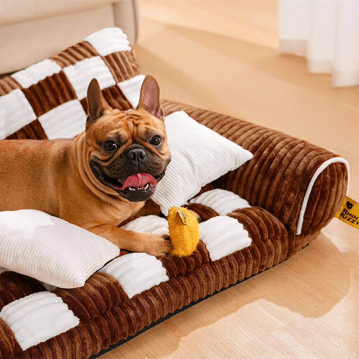 "Extragroßes orthopädisches Hundesofa im Vintage-Schachbrett-Design für maximalen Komfort und Stil"