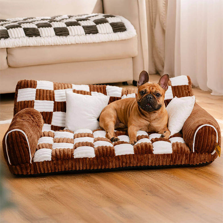 "Extragroßes orthopädisches Hundesofa im Vintage-Schachbrett-Design für maximalen Komfort und Stil"