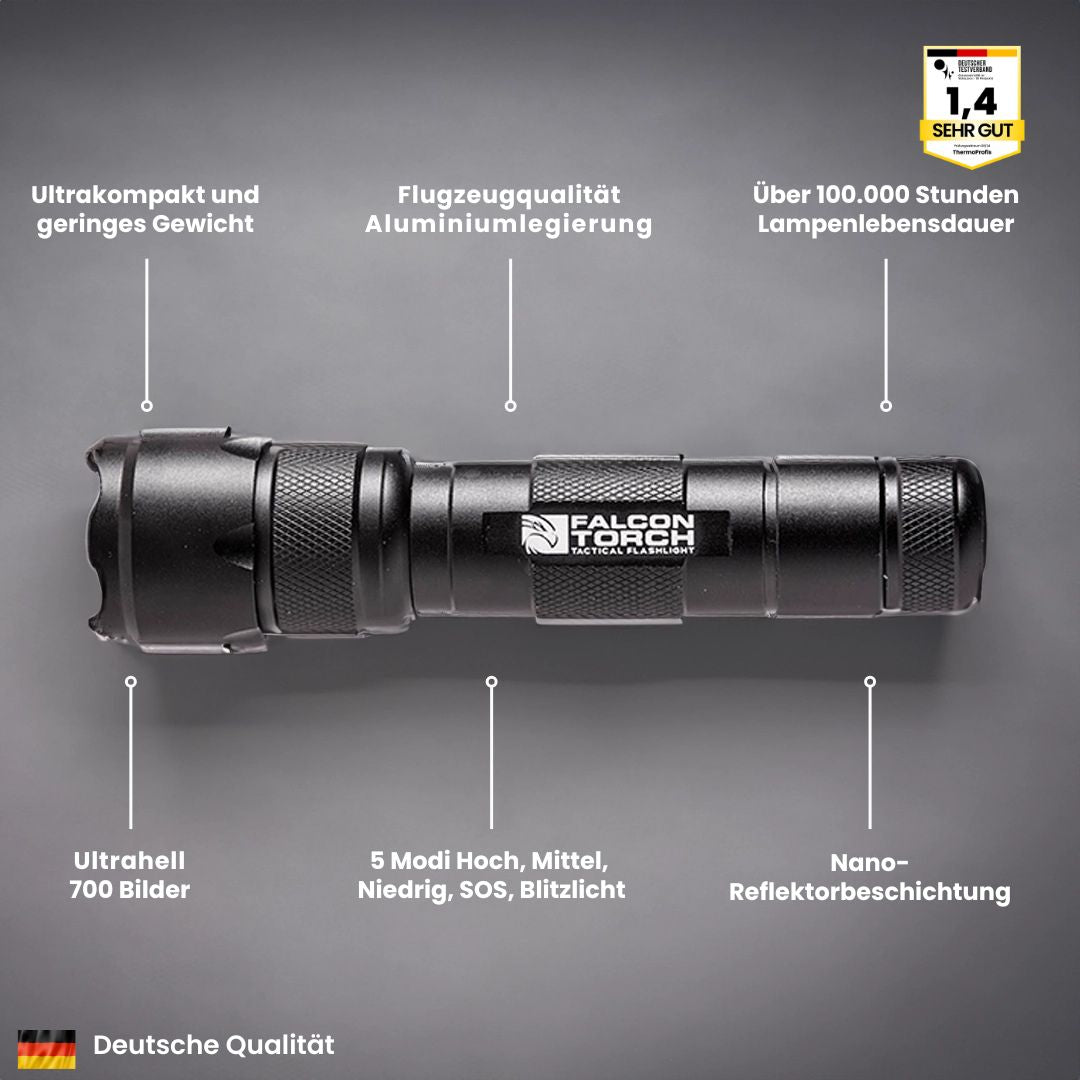 "Extrem helle 500 Lumen militärische Taschenlampe ViperX700 aus Aluminium mit fünf Beleuchtungsmodi für Outdoor-Abenteuer."