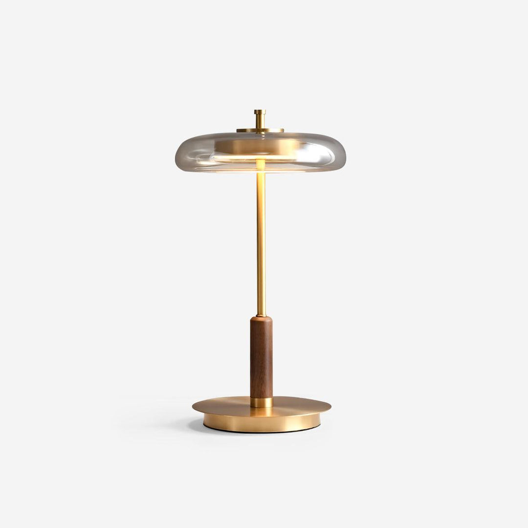 Designer Tischleuchte Modern Glas Holz Metall
