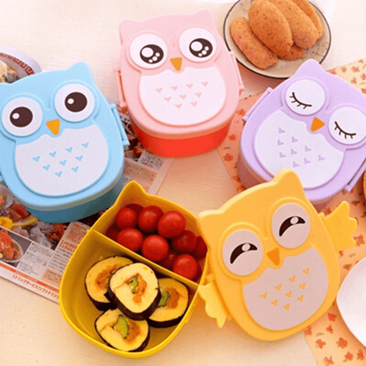 Kinder Brotbox Eule - 2 Fächer, Besteck, Mikrowellengeeignet