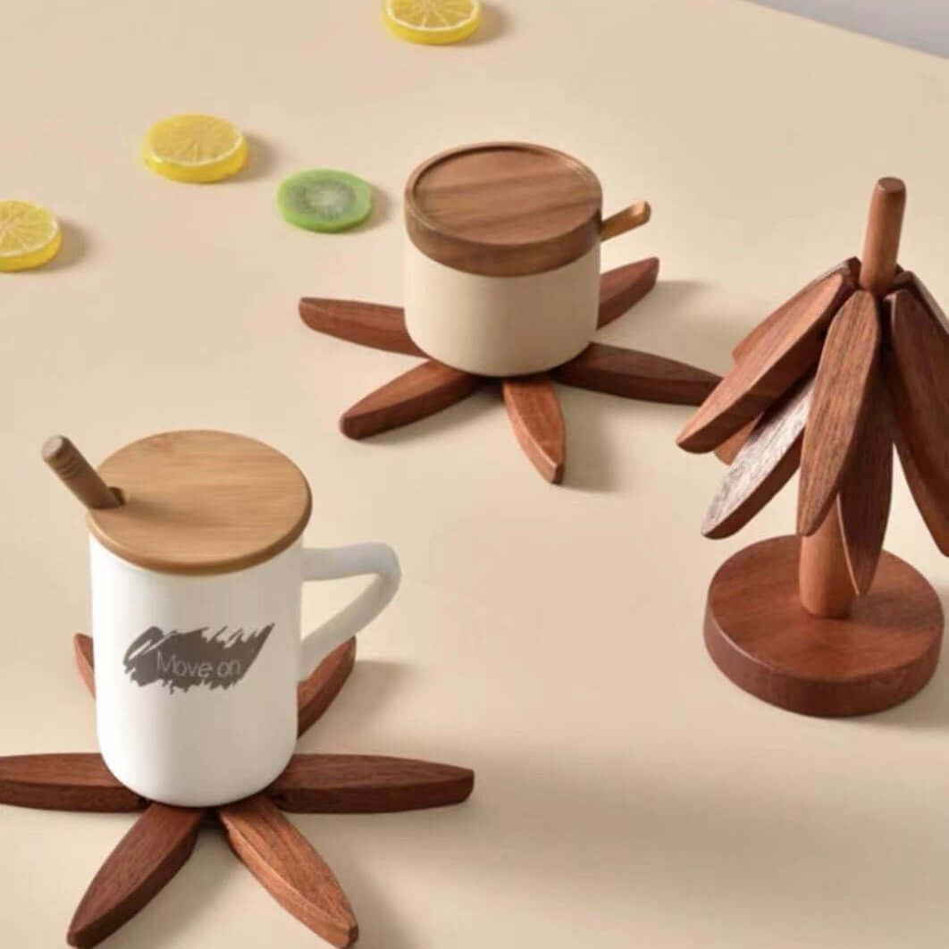 Ensemble de sous-verres en bois Motif arbres - Décoration de table