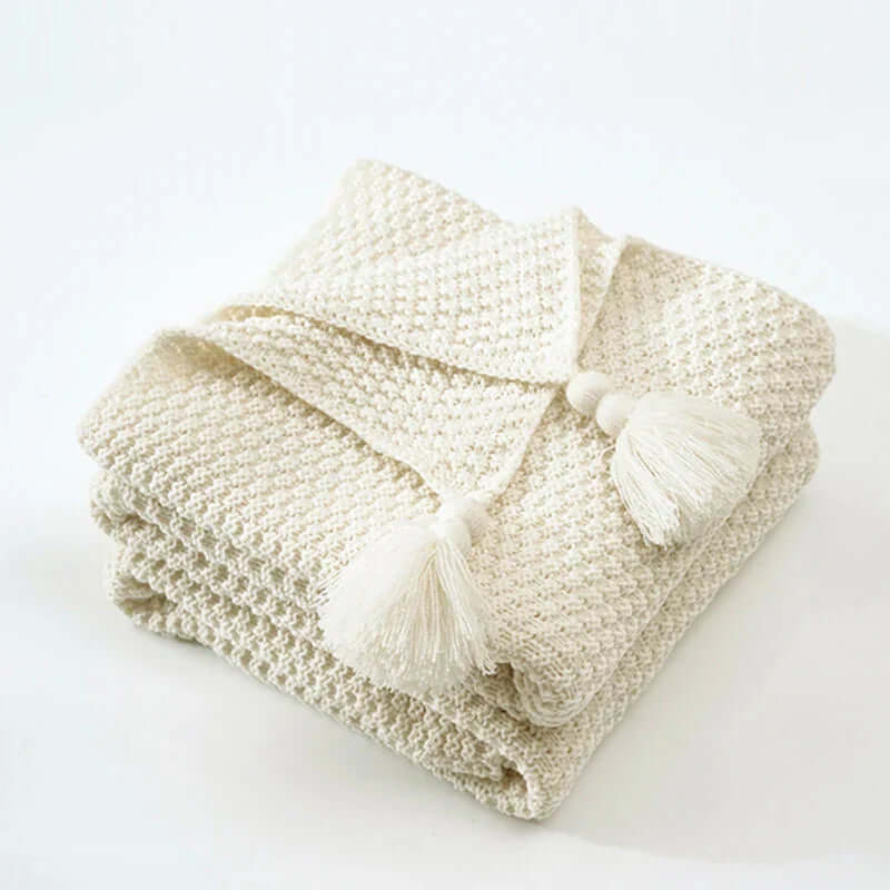 Couverture tricotée douillette à franges - couverture en laine douce