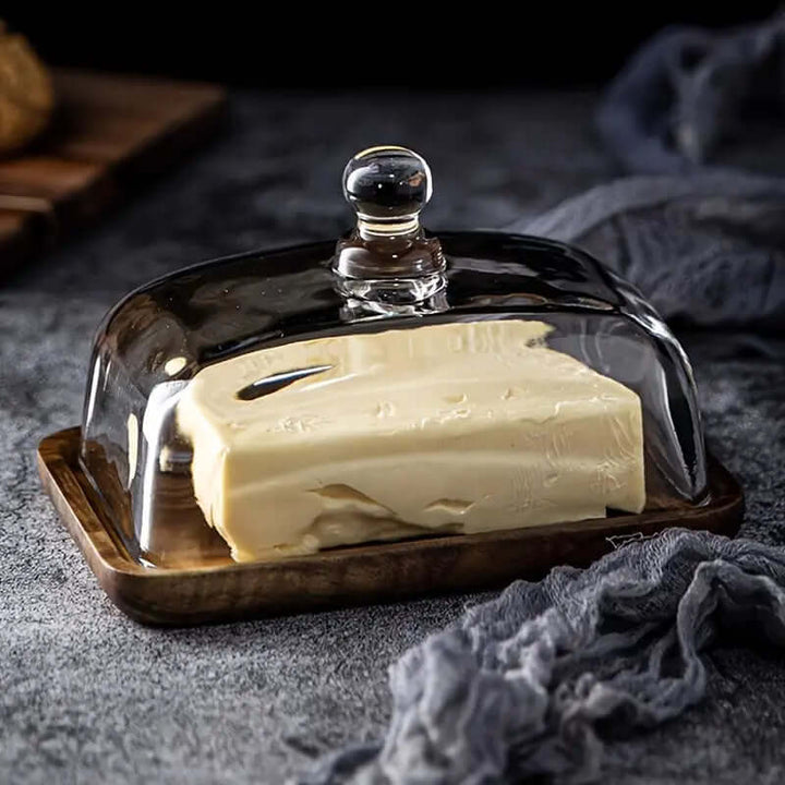 Holz-Butterdose mit Glasdeckel - Elegant & Praktisch