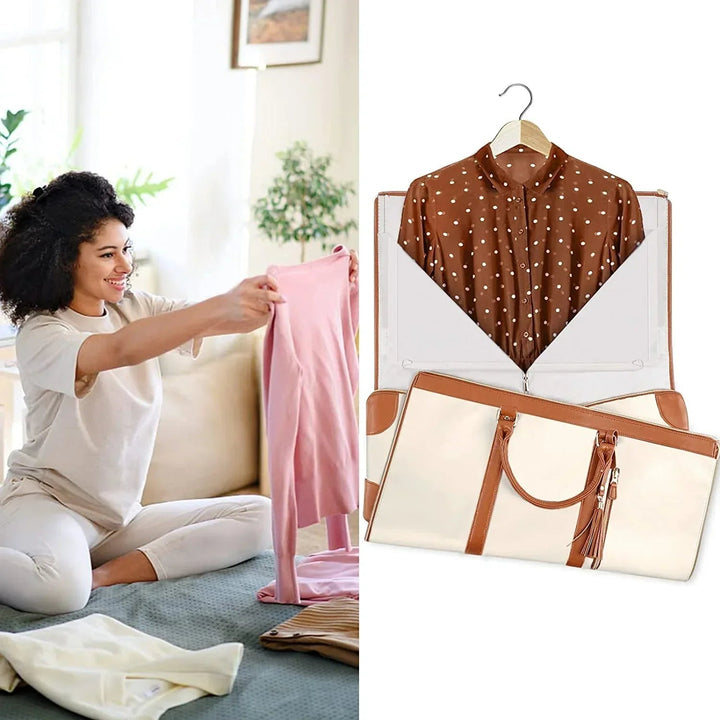 "Faltbare PU-Leder Reisetasche in Schwarz, luxuriöses Design, hält Kleidung knitterfrei, ideal für stilvolles Reisen."