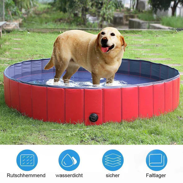 "Faltbarer Hunde-Pool, robust, blau, Transport im Garten, ideal zur Abkühlung, krallenfest, Sommertage, 80x30cm"