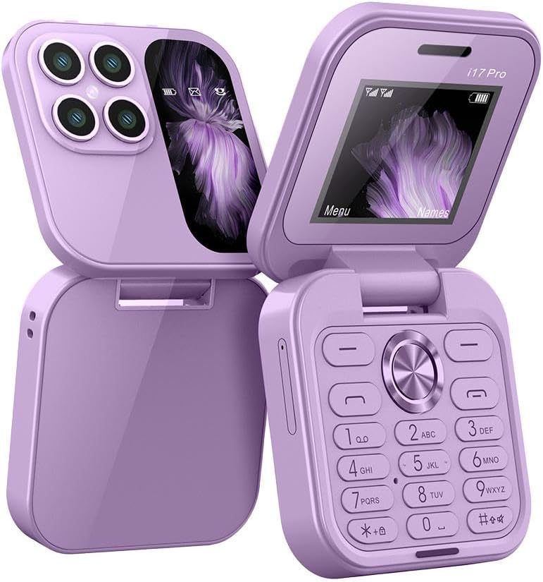 "Faltbares Mini-Handy mit Klappdesign, dualer SIM-Nutzung und LED-Taschenlampe in elegantem Schwarz."