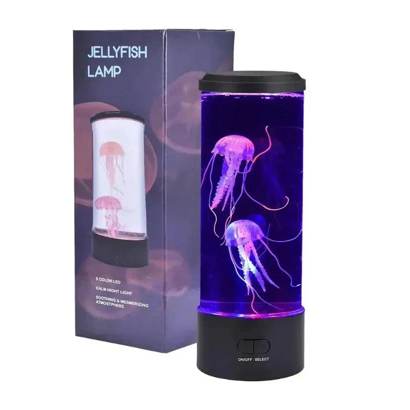 Farbwechselnde Quallenlampe bringt ozeanisches Flair, zeigt schwebende Quallen in buntem LED-Licht, ideale Tischlampe.