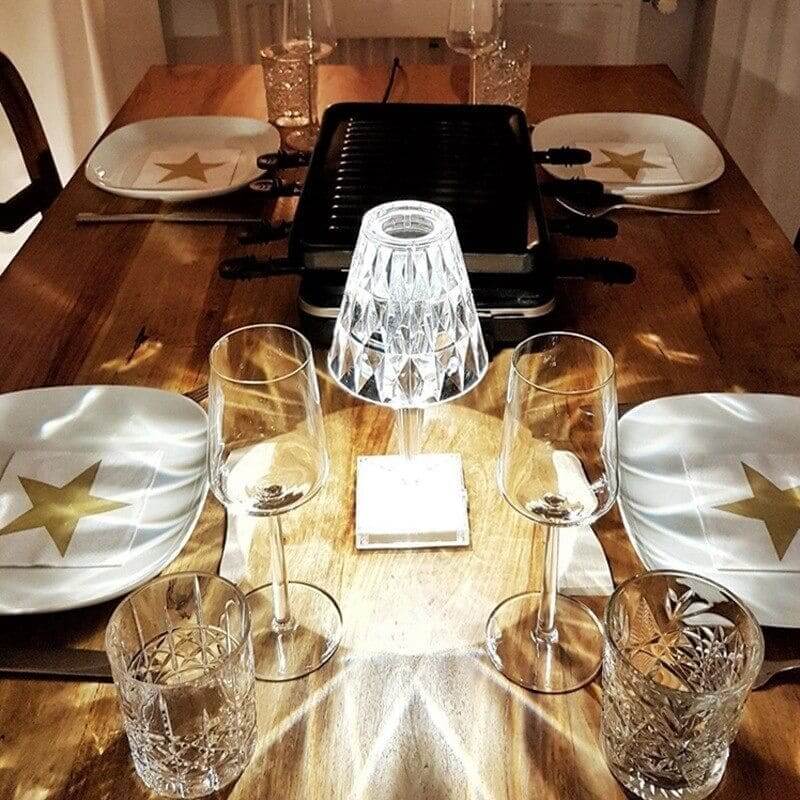 Lampe de table en cristal, dimmable, à piles