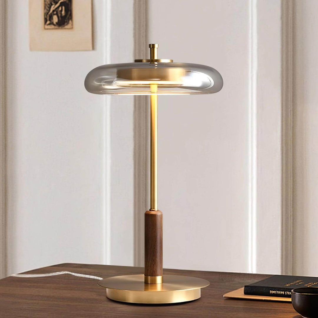 Designer Tischleuchte Modern Glas Holz Metall