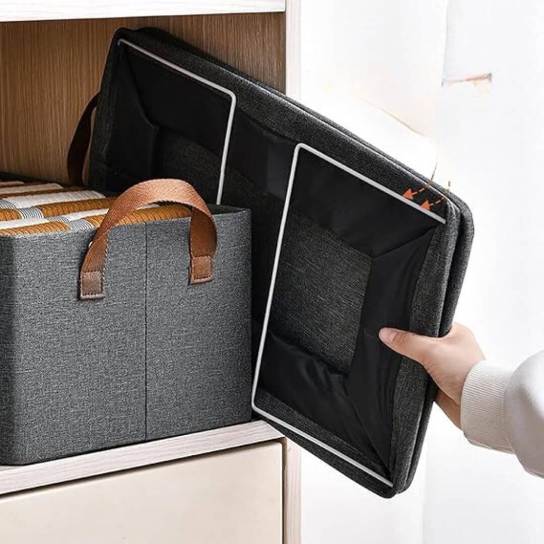 Boîte de rangement pliable avec poignées