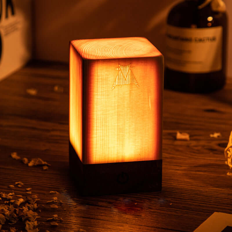 LED Tischlampe Holzoptik Akku & Touch