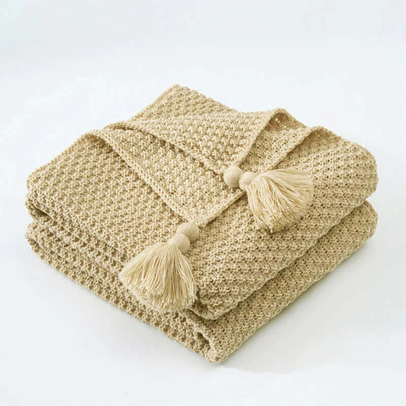 Couverture tricotée douillette à franges - couverture en laine douce