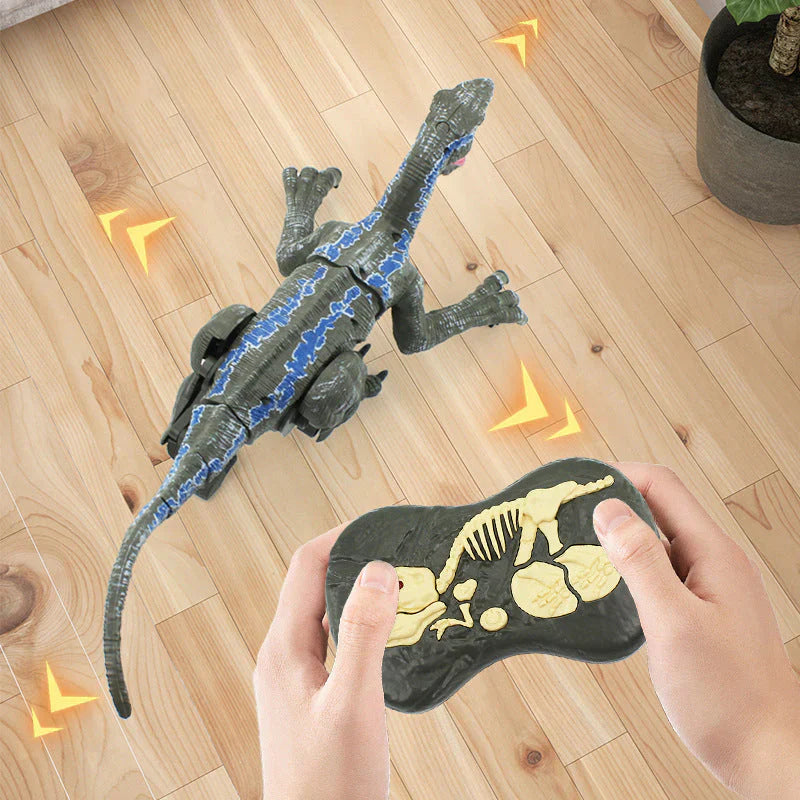 "Ferngesteuerter Dinosaurier mit Nebelspray, furchteinflößendes Design, realistische Bewegungen, Spaß für Kinderzimmer."