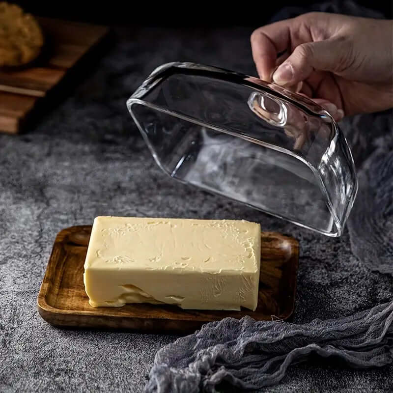 Holz-Butterdose mit Glasdeckel - Elegant & Praktisch