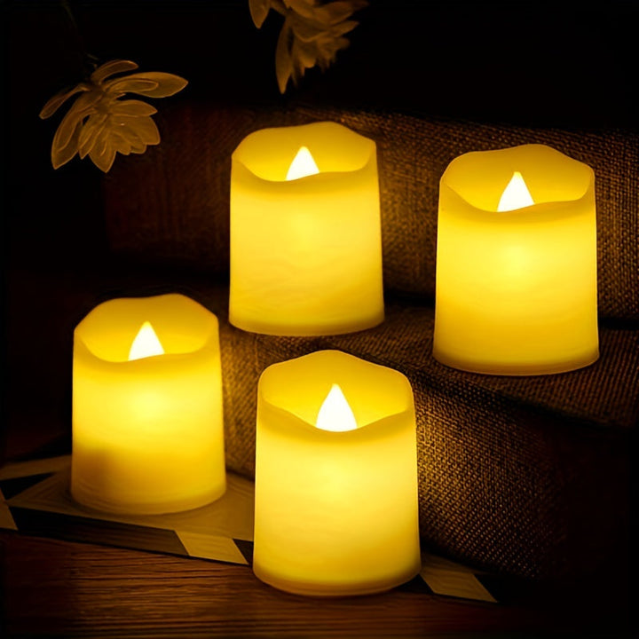 "Flammenlose LED-Kerzen Set, warmes, flackerndes Licht, batteriebetrieben, ideal für romantische und sichere Dekoration."