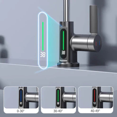 "Flexibler Wasserhahn mit LED-Anzeige, 5 Sprühmodi, gebürstetes Nickel-Finish für Küche und Bad"