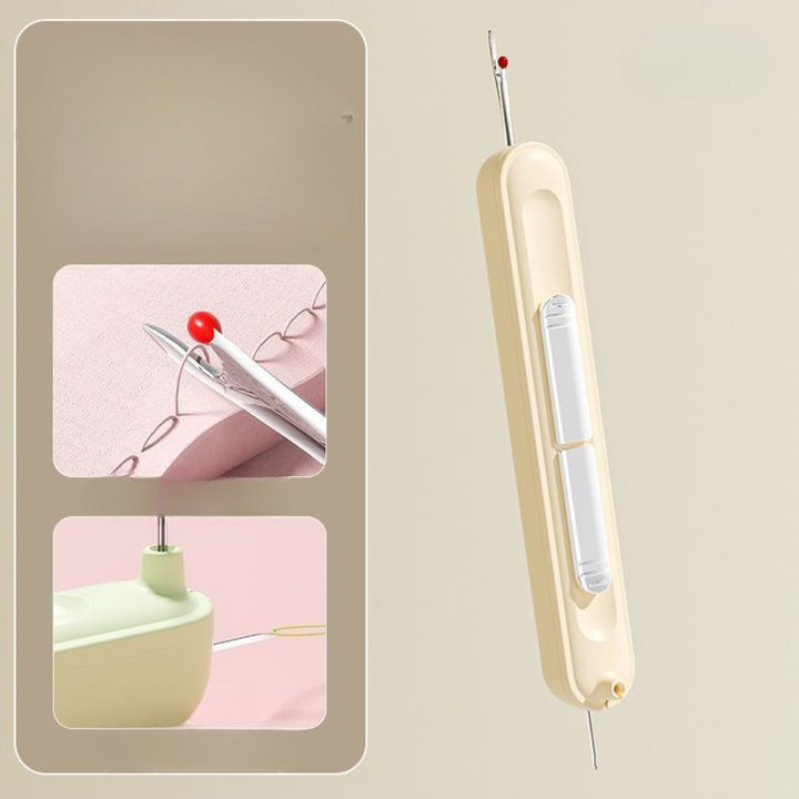 "Gelbe 2in1 Nadel Einfädelhilfe für effizientes, stressfreies Einfädeln, kompakt und ideal für Anfänger und Profis."