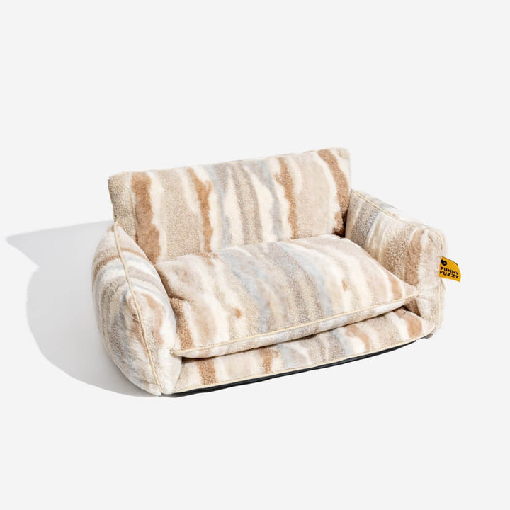 "Gestreiftes doppellagiges Haustierschlafsofa mit Lammwolle, ideal für Katzen und Hunde, beige und schwarz-weiß verfügbar"