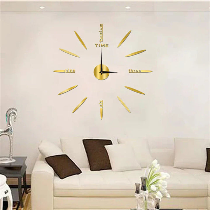 "Große Acryl Wanduhr mit Spiegeloptik, modernem Design, glatten Oberflächen und klaren Linien für Wohnzimmer-Dekor."
