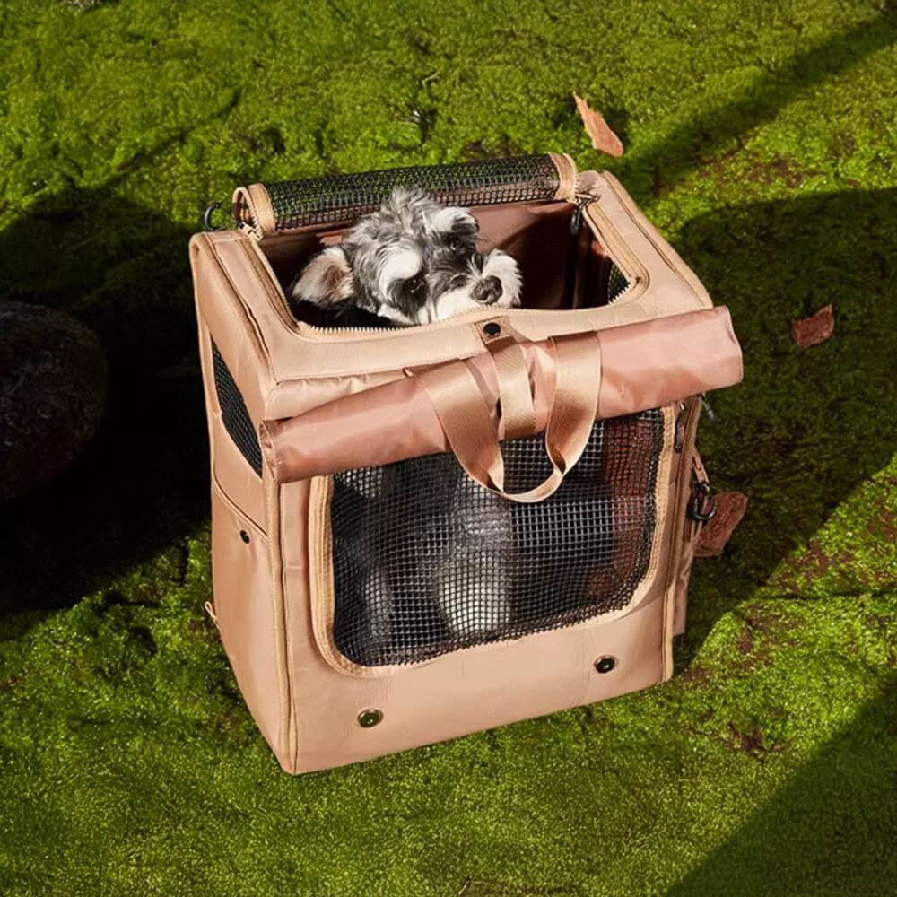 "Großer, atmungsaktiver Reise-Rucksack für Haustiere aus wasserdichtem Material, mit ergonomischen Gurten und Mesh-Design."