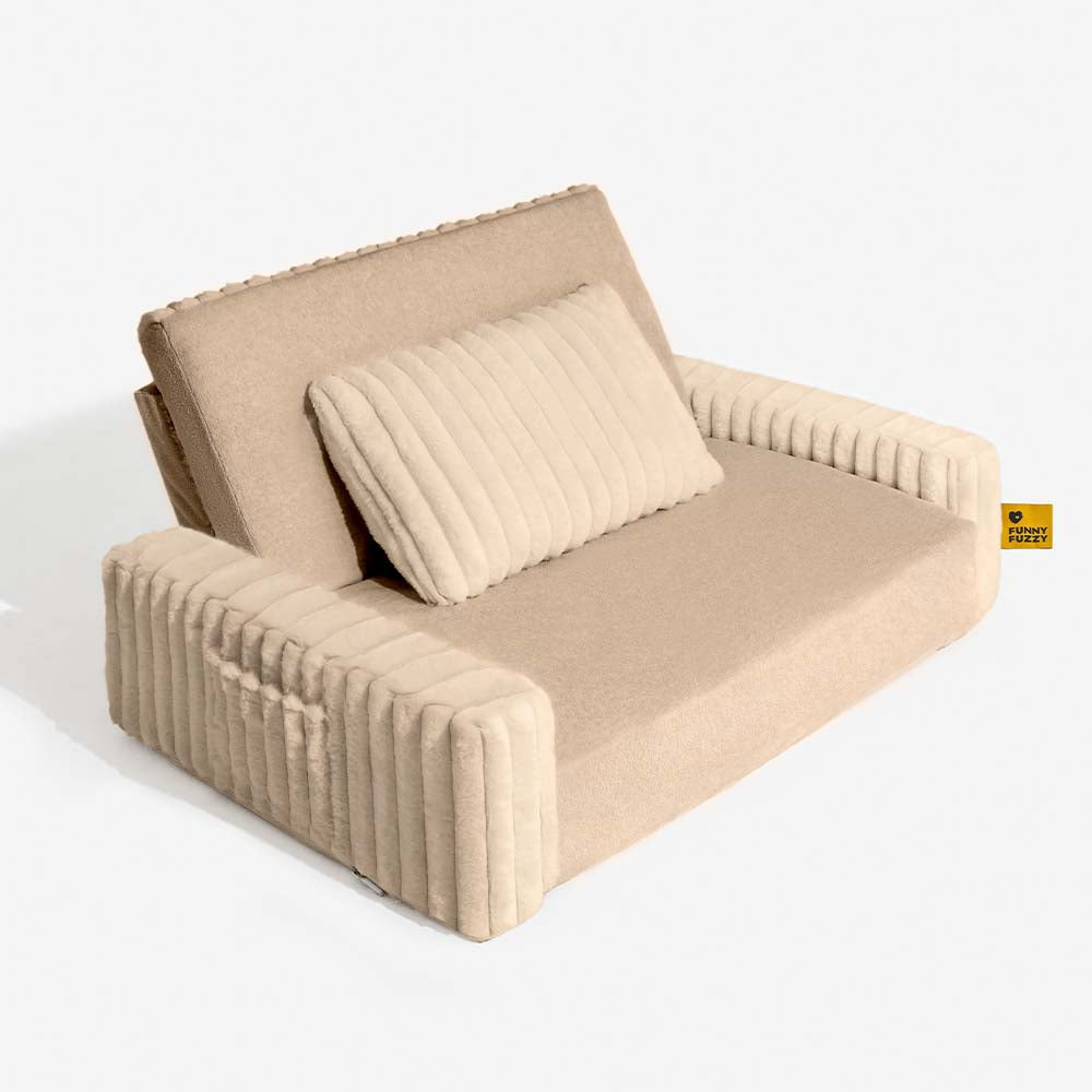 "Großes orthopädisches Mensch-Hund-Bett in flauschigem Beige mit weichen Nackenrollen für maximalen Komfort und Unterstützung