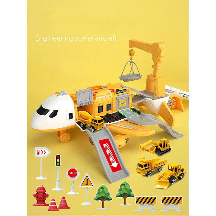Großes Spielzeugflugzeug-Set mit 6 Mini-Autos, realistische Details, interaktive Funktionen, fördert kreatives Spielen.