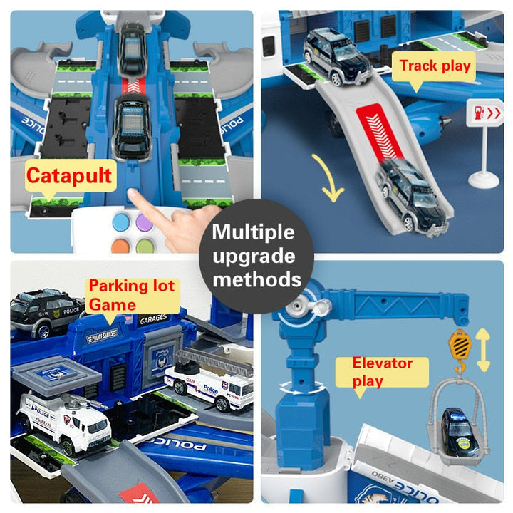 Großes Spielzeugflugzeug-Set mit 6 Mini-Autos, realistische Details, interaktive Funktionen, fördert kreatives Spielen.