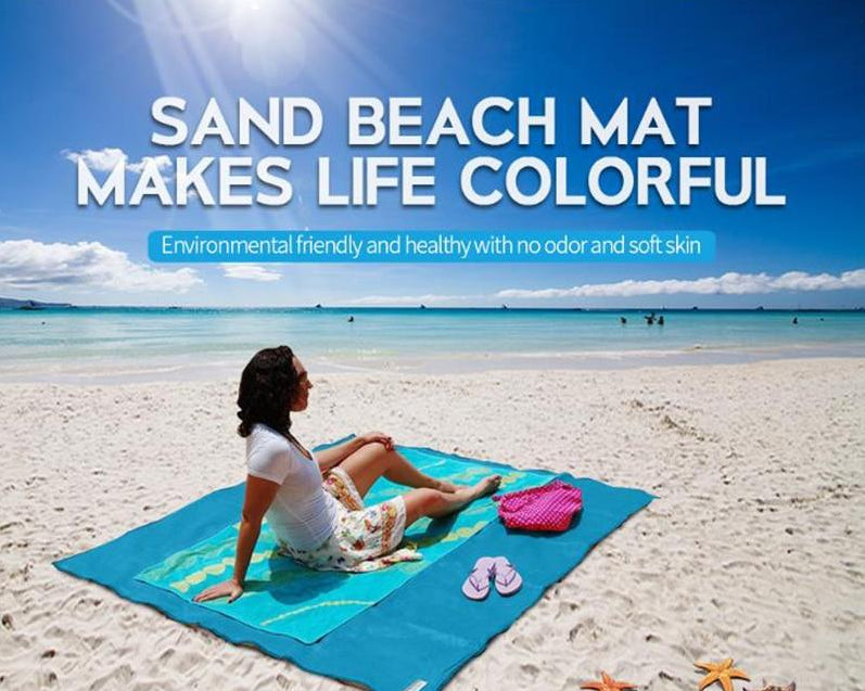 "Grünes sandfreies Strandtuch 200x200: XXL, komfortabel, lässt Sand durch, perfekt für Strand und Outdoor-Aktivitäten."